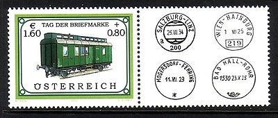 ÖSTERREICH MI-NR. 2380 POSTFRISCH(MINT) TAG DER BRIEFMARKE 2002 EISENBAHN ZIERFELD RECHTS