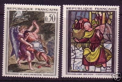 FRANKREICH MI-NR. 1426-1427 POSTFRISCH(MINT) GEMÄLDE 1963 DELACROIX KIRCHENFENSTER