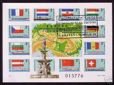 UNGARN BLOCK 128 B GESTEMPELT(USED) DONAUKOMMISSION SCHIFFAHRT FLAGGE