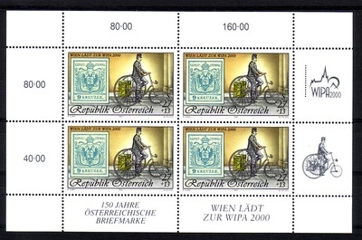 ÖSTERREICH MI-NR. 2222 KLEINBOGEN POSTFRISCH(MINT) WIPA 2000 POSTBOTE AUF DREIRAD MARKE AUF MARKE