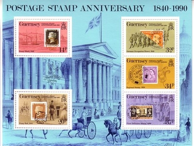 GUERNSEY BLOCK 6 POSTFRISCH(MINT) 150 JAHRE BRIEFMARKEN MARKE AUF MARKE 1990