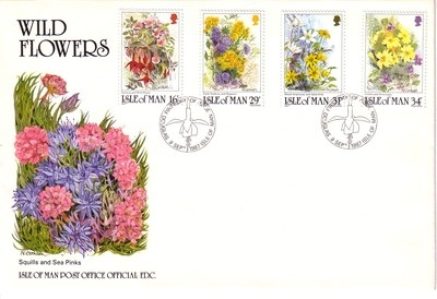ISLE OF MAN MI-NR. 344-347 FDC WILDBLUMEN 1987 FUCHSIEN WALDVEILCHEN