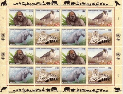 UNO GENF Mi-Nr. 227-230 POSTFRISCH(MINT) KLEINBOGEN GEFÄHRDETE ARTEN (I) 1993 GORILLA FALKE LEOPARD