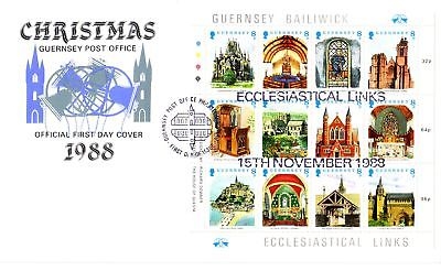 GUERNSEY MI-NR. 436-447 FDC WEIHNACHTEN 1988 KIRCHEN
