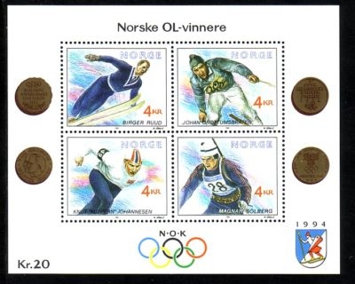 NORWEGEN BLOCK 16 POSTFRISCH(MINT) OLYMPISCHE SPIELE LILLEHAMMER 1994 - SKISPRINGEN