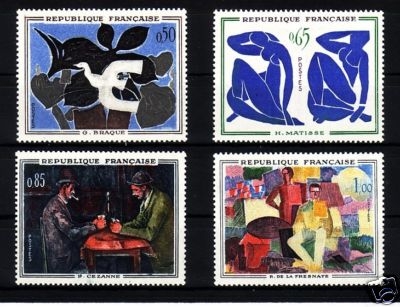 FRANKREICH MI-NR. 1372-1375 POSTFRISCH(MINT) GEMÄLDE 1961 CEZANNE MATISSE BRAQUE FRESNAYE