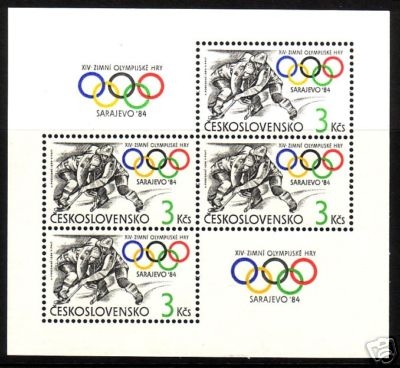 TSCHECHOSLOWAKEI BLOCK 57 POSTFRISCH(MINT) OLYMPISCHE WINTERSPIELE SARAJEWO 1984 EISHOCKEY BIATHLON SKILAGLAUF