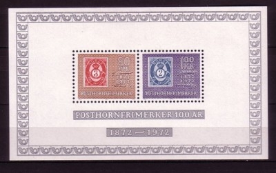 NORWEGEN BLOCK 1 POSTFRISCH(MINT) 100 JAHRE POSTHORNBRIEFMARKEN 1972 MARKE AUF MARKE