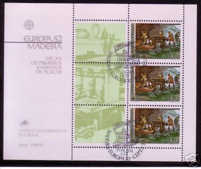 MADEIRA BLOCK 3 GESTEMPELT(USED) EUROPA 1982 HISTORISCHE EREIGNISSE 1. ZUCKERMÜHLE