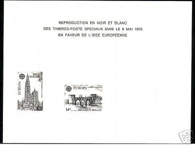BELGIEN EUROPA 1978 MI-NR. 1943-1944 ALS SONDERBLATT SCHWARZDRUCK KATHEDRALE BRÜCKE