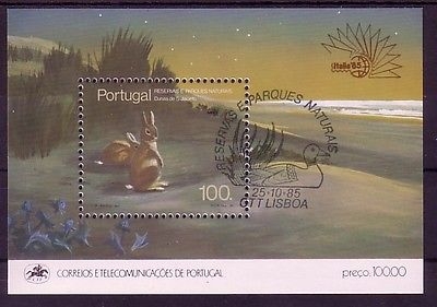 PORTUGAL BLOCK 48 GESTEMPELT(USED) NATURSCHUTZGEBIETE IN PORTUGAL 1985 HASE