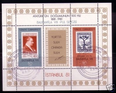 TÜRKEI BLOCK 20 GESTEMPELT(USED) BALKANPHILA VIII 1981 MARKE AUF MARKE