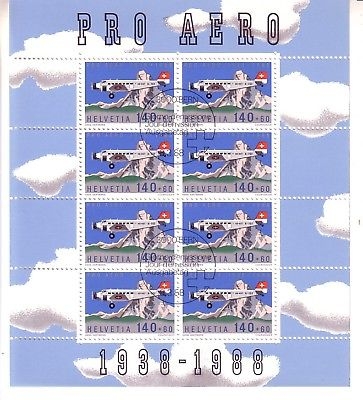 SCHWEIZ MI-NR. 1369 GESTEMPELT(USED) KLEINBOGEN PRO AERO 1988 FLUGZEUG