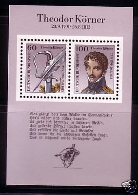 DEUTSCHLAND BLOCK 25 POSTFRISCH(MINT) THEODOR KÖRNER SCHRIFTSTELLER 1991