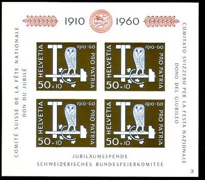 SCHWEIZ BLOCK 17 POSTFRISCH(MINT) EULEN PRO PATRIA 1960