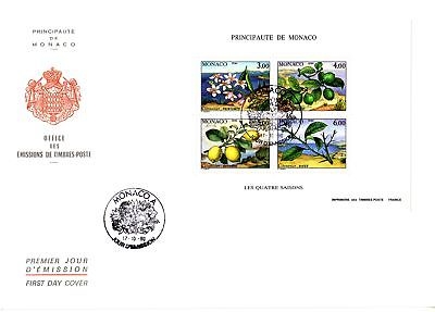 MONACO BLOCK 49 FDC DIE VIER JAHRESZEITZEN (VIII) 1990 ZITRONENBAUM