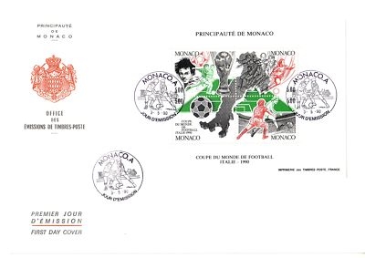MONACO BLOCK 48 FDC FUSSBALL WM ITALIEN 1990