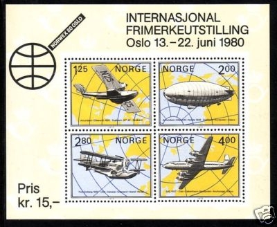 NORWEGEN BLOCK 2 POSTFRISCH(MINT) NORWEX 1980 - FLUGZEUG, ZEPPELIN