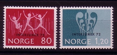 NORWEGEN MI-NR. 647-648 POSTFRISCH(MINT) JUGEND-BRIEFMARKENAUSSTELLUNG INTERJUNEX ’72 AUFDRUCK