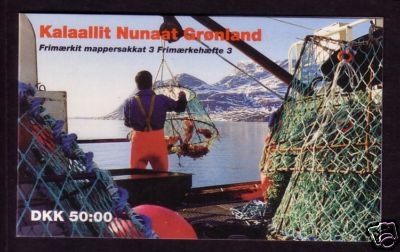 GRÖNLAND MH 3 GESTEMPELT(USED) KÖNIGIN MARGRETHE II. und KRABBEN