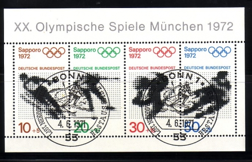 DEUTSCHLAND BLOCK 6 GESTEMPELT(USED) OLYMPISCHE SPIELE 1972 SAPPORO SKI EISHOCKEY