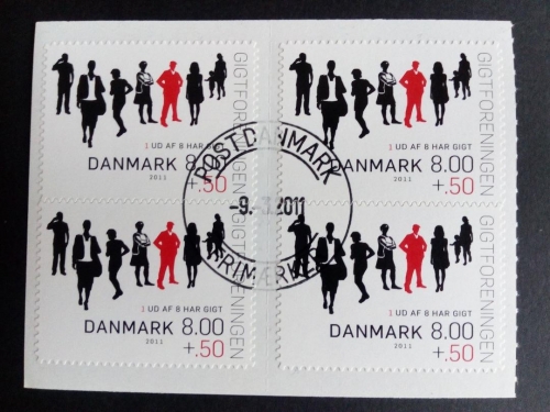 DÄNEMARK MI-NR. 1633 C GESTEMPELT(USED) 4er BLOCK 15 JAHRE DÄNISCHE GICHTVEREINIGUNG 2011
