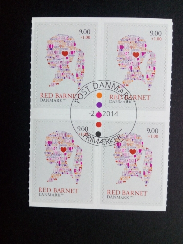 DÄNEMARK MI-NR. 1770 o 4er BLOCK KINDERHILFSORGANISATION "RED BARNET" 2014