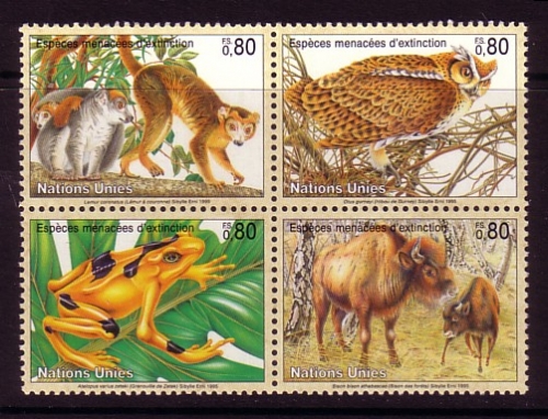 UNO GENF MI-NR. 263-266 POSTFRISCH(MINT) GEFÄHRDETE ARTEN 1995 MAKI EULE FROSCH BISON