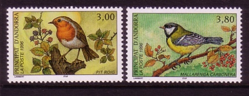 ANDORRA FRANZÖSISCH MI-NR. 491-492 POSTFRISCH(MINT) NATURSCHUTZ 1996 ROTHKEHLCHEN KOHLMEISE