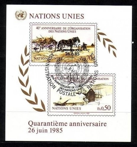 UNO GENF BLOCK 3 GESTEMPELT(USED) 40 JAHRE VEREINTE NATIONEN 1095 PFERD