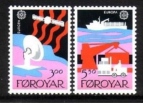 FÄRÖER MI-NR. 166-167 POSTFRISCH(MINT) EUROPA 1988 SATELLIT SCHIFF KRAN GABELSTAPLER
