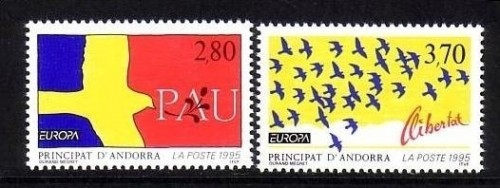 ANDORRA FRANZÖSISCH MI-NR. 477-478 POSTFRISCH(MINT) EUROPA 1995 FRIEDEN und FREIHEIT FRIEDENSTAUBE