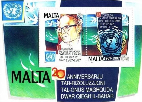 MALTA BLOCK 10 POSTFRISCH(MINT) 20 JAHRE UNO MEERESBODENVERTRAG 1987