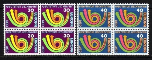 LIECHTENSTEIN MI-NR. 579-580 POSTFRISCH(MINT) 4er Block EUROPA 1973 POSTHORN