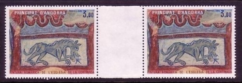 ANDORRA FRANZÖSISCH MI-NR. 326 POSTFRISCH(MINT) Zwischenstegpaar LÖWE FRESKO