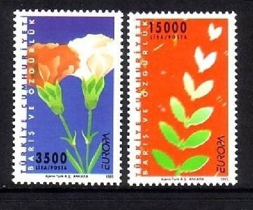 TÜRKEI MI-NR. 3047-3048 POSTFRISCH(MINT) EUROPA 1995 FRIEDEN und FREIHEIT NELKE ÖLBAUMBLATT