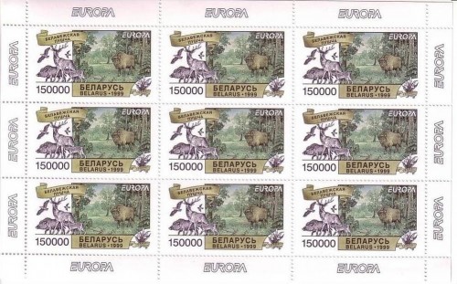WEISSRUSSLAND MI-NR. 316-317 POSTFRISCH(MINT) KLEINBOGENSATZ EUROPA 1999 BÄR FUCHS HIRSCH WILDSCHWEIN VOGEL BÜFFEL