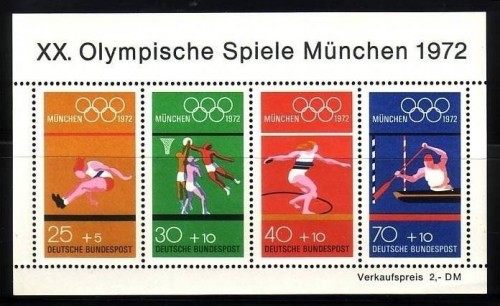 DEUTSCHLAND BLOCK 8 POSTFRISCH(MINT) OLYMPISCHE SPIELE MÜNCHEN 1972 - BASKETBALL - KANU - DISKUS - WEITSPRUNG