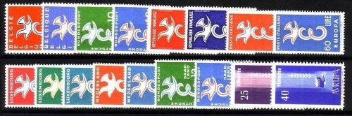 EUROPA CEPT JAHRGANG 1958 POSTFRISCH 17 WERTE STILISIERTE TAUBE