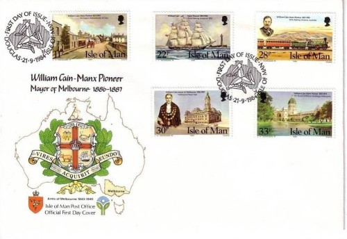 ISLE OF MAN MI-NR. 263-267 FDC WILLIAM CAIN - SCHIFF, LEUCHTTURM, EISENBAHN