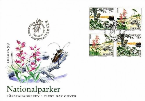 SCHWEDEN MI-NR. 2122-2123 FDC EUROPA 1999 NATUR- UND NATIONALPARKS EULE KÄFER