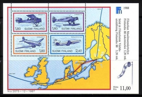 FINNLAND BLOCK 4 POSTFRISCH(MINT) FLUGPOST - FLUGZEUGE FINNLANDIA ´88