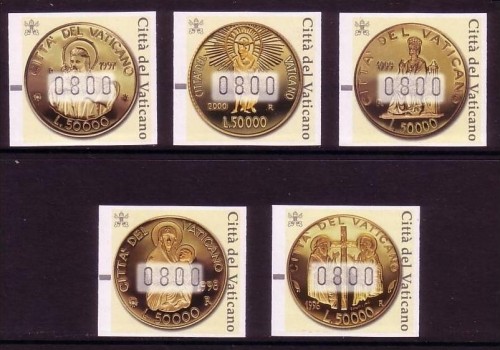 VATIKAN ATM 6-10 POSTFRISCH(MINT) GOLDMÜNZEN - 2. AUTOMATENMARKENSATZ