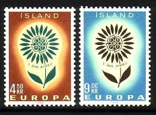 ISLAND MI-NR. 385-386 POSTFRISCH(MINT) EUROPA 1964 STILISIERTE BLUME