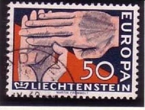 LIECHTENSTEIN MI-NR. 418 GESTEMPELT(USED) EUROPA 1962 ZWEI HÄNDE