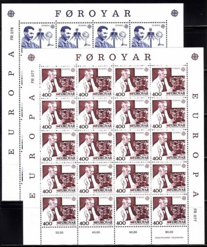 FÄRÖER MI-NR. 84-85 POSTFRISCH(MINT) KLEINBOGENSATZ EUROPA 1983 NOBELPREISTRÄGER FLEMING FINSEN