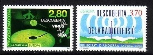 ANDORRA FRANZÖSISCH MI-NR. 465-466 POSTFRISCH(MINT) EUROPA 1994 - ENTDECKUNGEN AIDS-VIRUS RADIOWELLEN