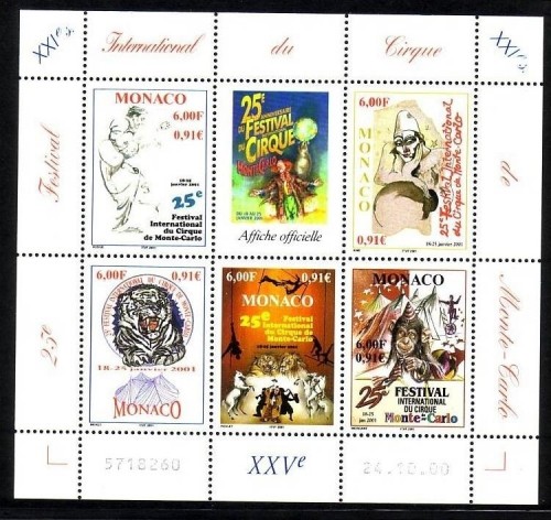 MONACO BLOCK 82 POSTFRISCH(MINT) ZIRKUSFESTIVAL 2000 CLOWN AFFE