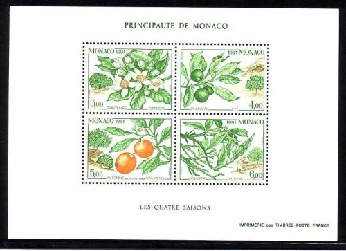 MONACO BLOCK 52 POSTFRISCH(MINT) DIE VIER JAHRESZEITEN (IX) ORANGENBAUM 1991
