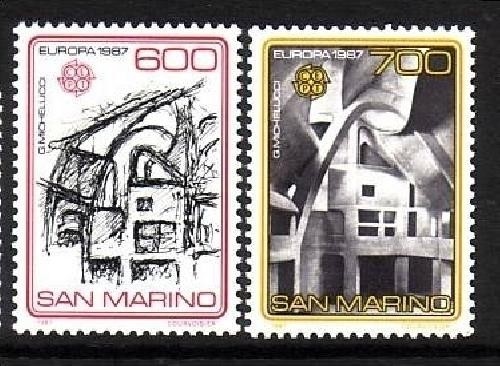 SAN MARINO MI-NR. 1354-1355 POSTFRISCH EUROPA 1987 MODERNE ARCHITEKTUR KIRCHE